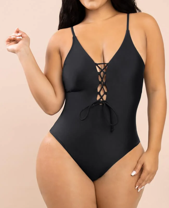 Women's Lace Up Tummy Control One Piece Swimsuit